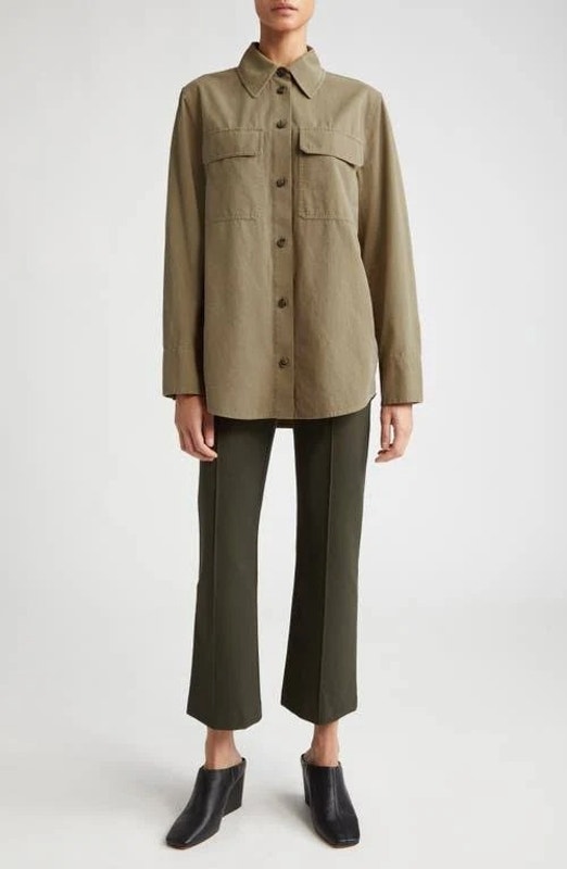 Nwt Vince Washed Cotton Button Up Pockets Shirt Jacket, Color Artichoke, Size S